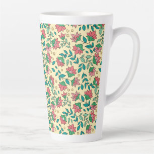 Tasse Latte Motif de fleurs et de feuilles pressées dessinées 