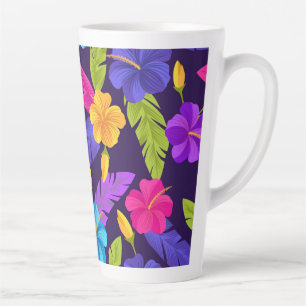 Tasse Latte Motif de fleurs Feuilles tropicales colorées