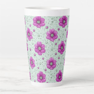 Tasse Latte Motif de fleurs roses avec gouttelettes