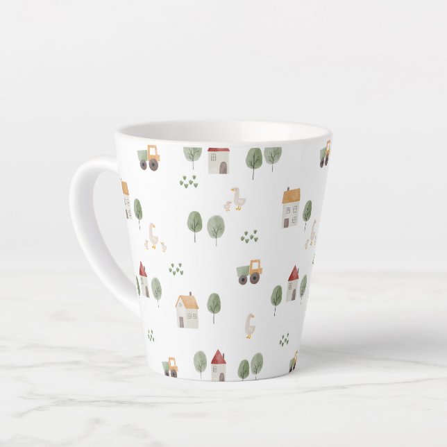 Tasse Latte Motif de la ferme d'aquarelle (Angle gauche)