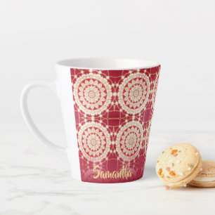Tasse Latte Motif de Mandala blanc rouge de Bourgogne