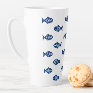 Tasse Latte Motif de poisson bleu scandinave