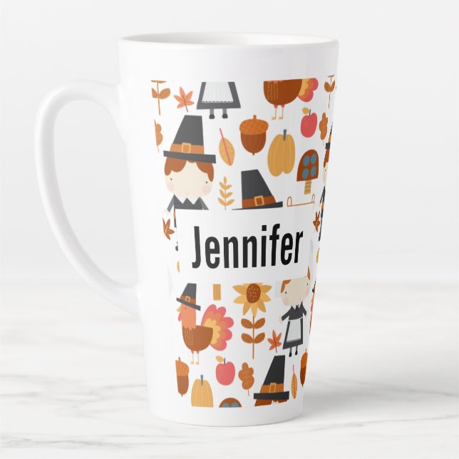 Tasse Latte Motif de récolte de pèlerins d'action de grâce (Gauche)