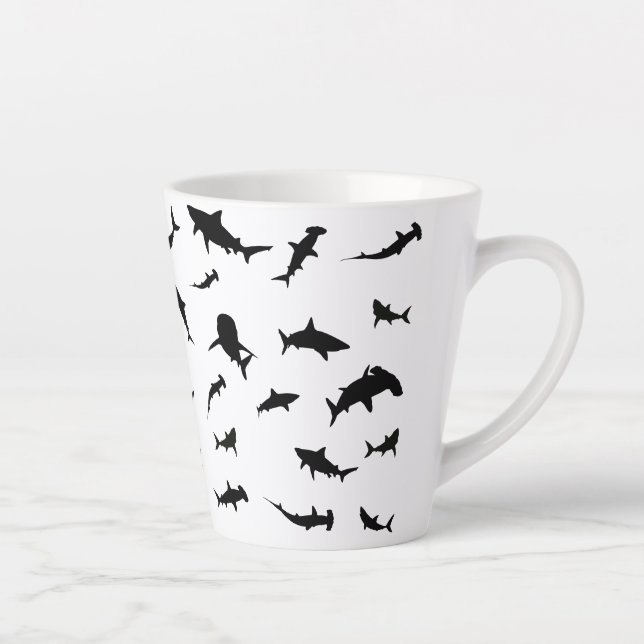 Tasse Latte Motif de requin-baleine noire et blanche Ombre (Droite)