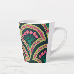 Tasse Latte Motif de ventilateur floral rose et vert