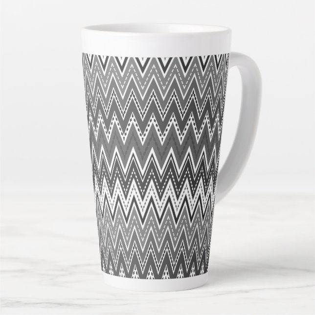 Tasse Latte Motif de zigzag géométrique noir et blanc (Angle droit)