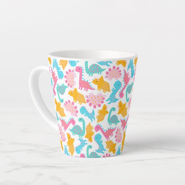 Tasse Latte Motif Dinosaur rose et Turquoise (Angle gauche)