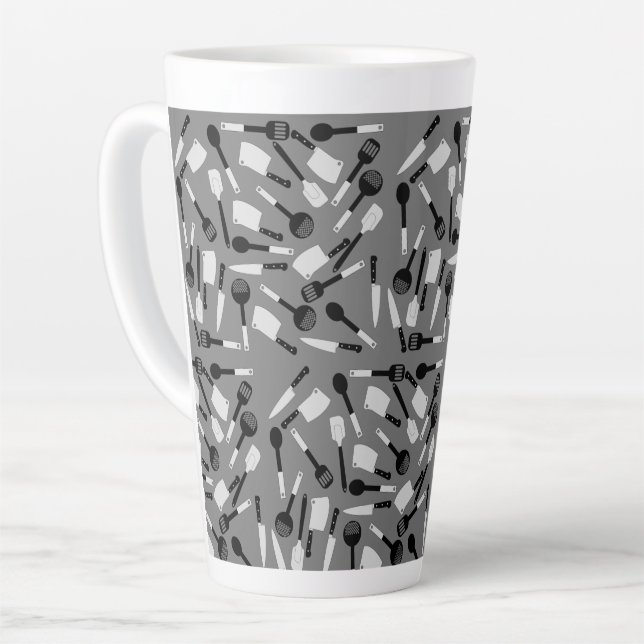 Tasse Latte Motif d'ustensiles de cuisine (Angle gauche)