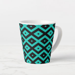 Tasse Latte Motif en diamant noir et turquoise