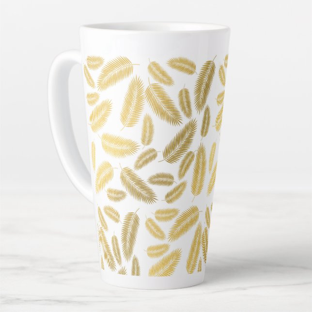 Tasse Latte Motif Feuille Faux Gold Palm (Angle gauche)