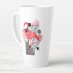 Tasse Latte Motif flamant rose rouge complexe - Tropical exoti