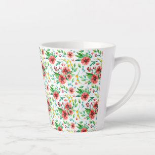 Tasse Latte Motif floral lumineux aquarelle avec fleurs rouges