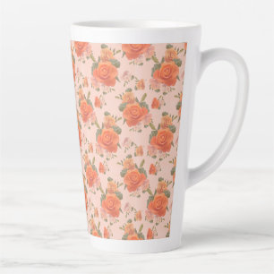 Tasse Latte motif floral rose orange rose mariage printemps