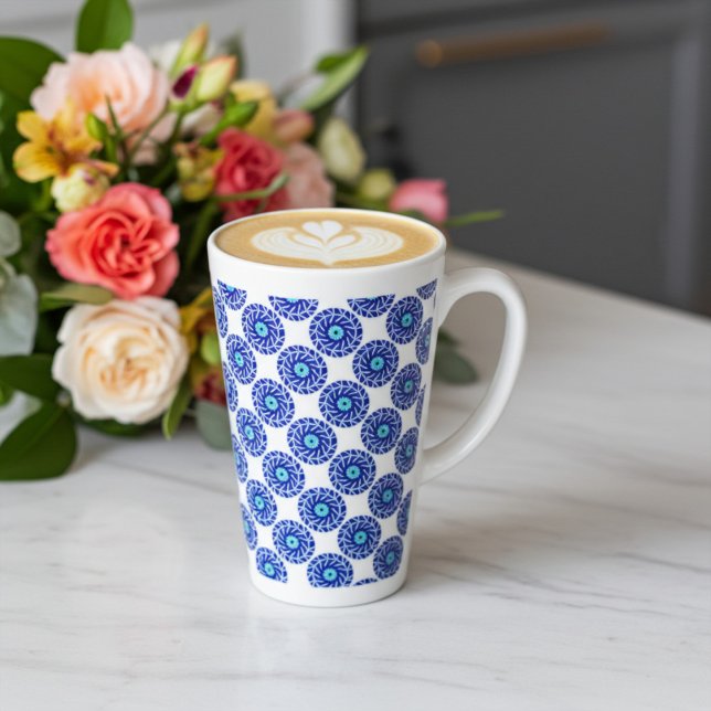 Tasse Latte Motif géométrique Elegant Blue Evil Eye customisé (Créateur téléchargé)