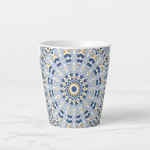 Tasse Latte Motif Oriental Arabesque Bleu Persan Élégant