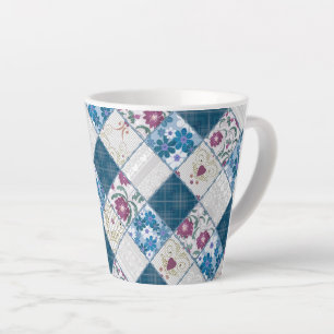 Tasse Latte Motif rustique à la mode bleu de chutes de tissu