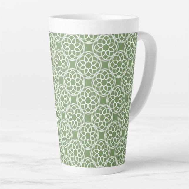 Tasse Latte Motif Sage Green White géométrique sans couture (Angle droit)