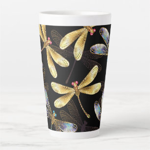 Tasse Latte Motif sans couture avec libellules d'or