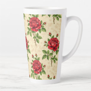 Tasse Latte Motif vintage rose rouge