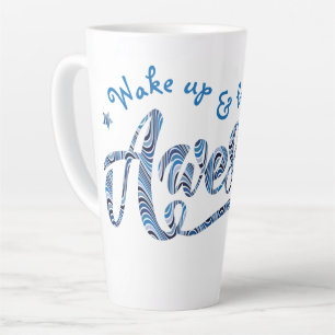 Tasse Latte Motivation Bleu rayé "Réveillez-vous et soyez g