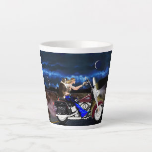 Tasse Latte Moto Girl Rides avec son chien, Imaginaire Cup