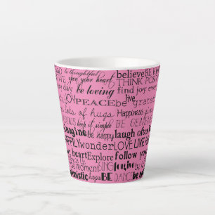 Tasse Latte Mots Inspirationnels Roses Noires Isolés