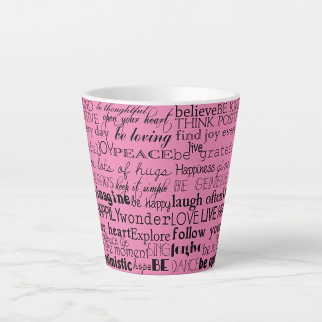 Tasse Latte Mots Inspirationnels Roses Noires Isolés (Devant)