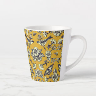 Tasse Latte Moutarde Jaune et Oiseaux de la Marine, Papillons