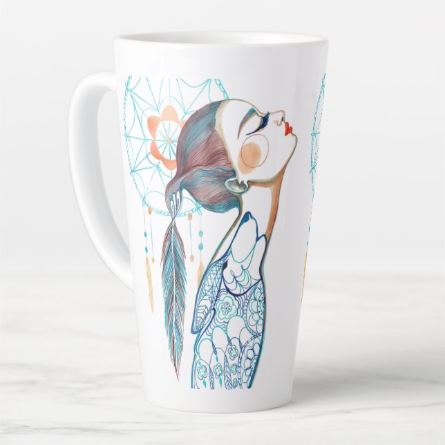 Tasse Latte Musique d'art amérindienne Lady (Angle gauche)