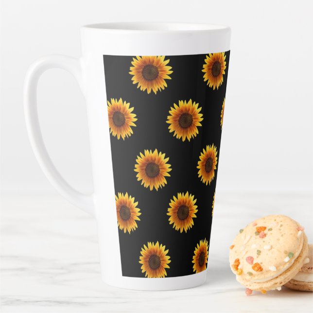 Tasse Latte Musique en latte noire de tournesol (En situation)