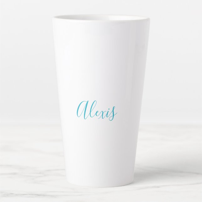 Tasse Latte Name Calligraphy Script Plain Simple White Blue (Devant)