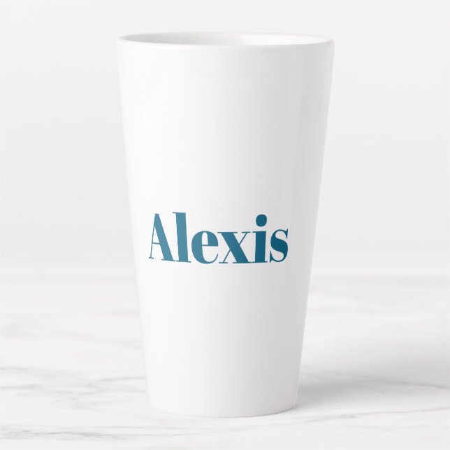 Tasse Latte Name Calligraphy Script Plain Simple White Blue (Devant)