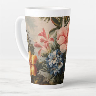 Tasse Latte Nature morte florale vintage avec fleurs tropicale