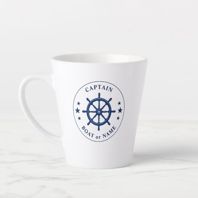 Tasse Latte Navires nautiques Helm Capitaine Bateau ou Nom 2 C (Gauche)