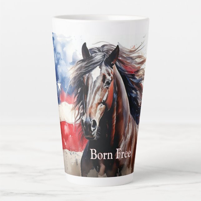 Tasse Latte Né Cheval Patriotique Gratuit (Devant)