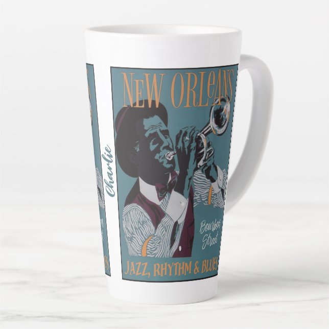 Tasse Latte New Orleans Music nom personnalisé (Angle droit)