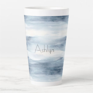 Tasse Latte Noël aux flocons blancs bleus