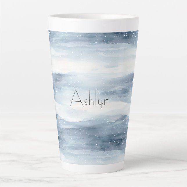 Tasse Latte Noël aux flocons blancs bleus (Devant)