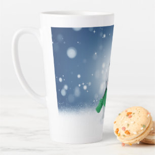 Tasse Latte Noël bonhomme de neige SlipperyJoe foulard vert m