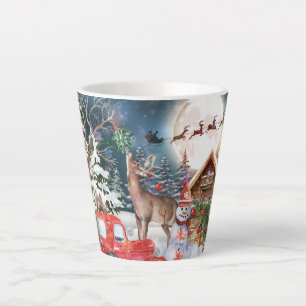 Tasse Latte Noël Camion Rouge Père Noël Rustique Vacances d'hi