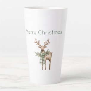 Tasse Latte Noël Cerf Brun Crème Vert Rustique