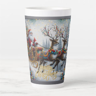 Tasse Latte Noël classique/Vintage Père Noël & rennes
