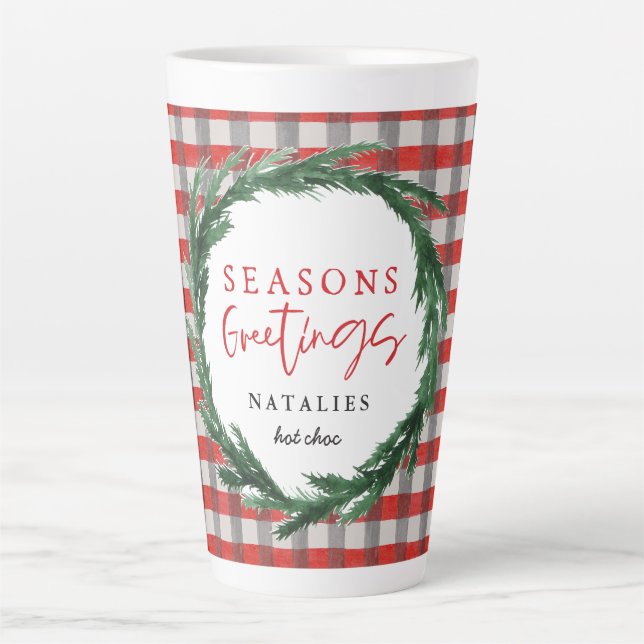 Tasse Latte Noël de la couronne rouge et de la couronne d'aqua (Devant)