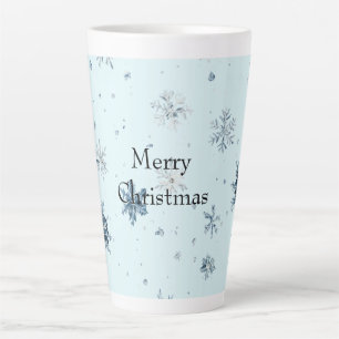 Tasse Latte Noël Flocons Bleus