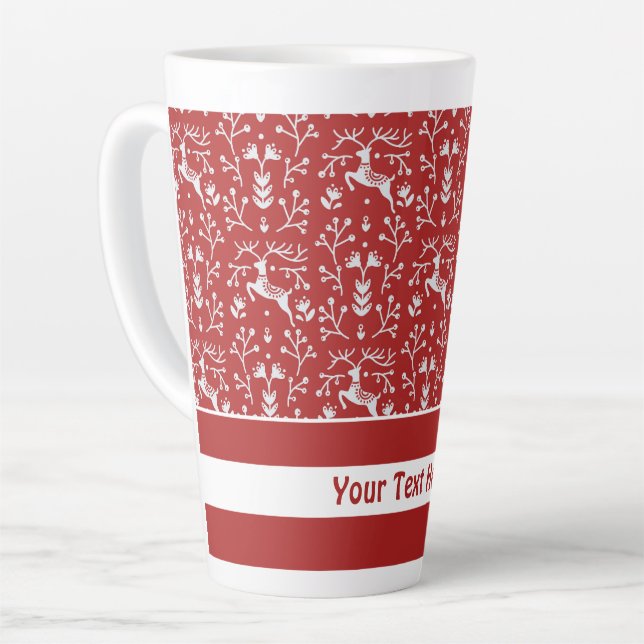 Tasse Latte Noël floral des rennes blancs rouges scandinaves (Angle gauche)