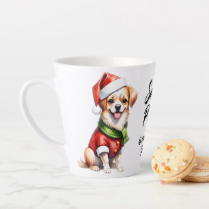 Tasse Latte Noël Jour Chiot Portez le vêtement du Père Noël