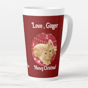 Tasse Latte Noël , Photo de chat ,Personnalisable Grand 17 oz