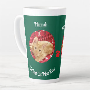 Tasse Latte Noël , Photo de chat ,Personnalisable Grande 17 oz