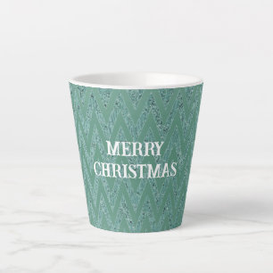 Tasse Latte Noël Rayures Chevron Vert Menthe Pailleté