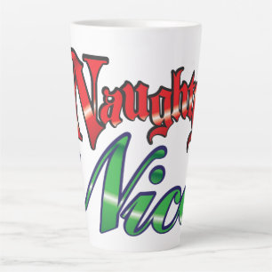 Tasse Latte Noël Rétro, Mauvais ou Bien Lettres Rouges Vertes